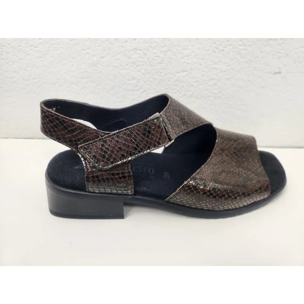 Mephisto Fulvia Sandal in Dark Brown Pythonmetal Size 9 Women Excellent Cond